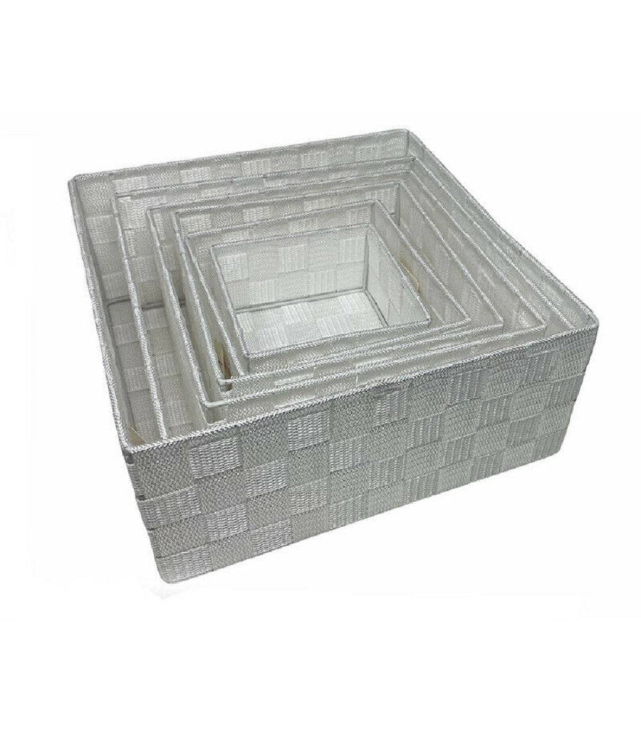 6pz Scatola In Tessuto Contenitori Organizer Bagno Armadio Cassetti Bianco         