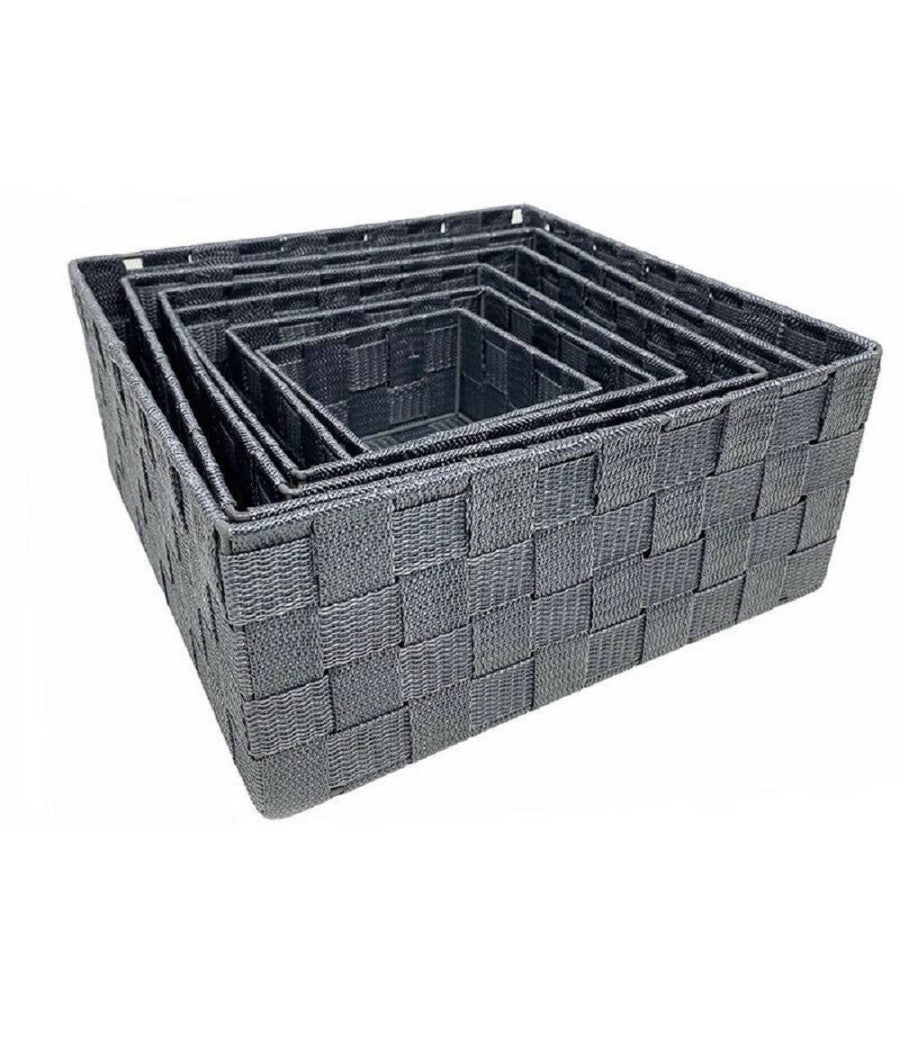 6pz Scatola In Tessuto Contenitori Organizer Bagno Armadio Cassetti Grigio 79151         