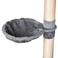 Tiragraffi a Colonna per Gatti con Cuccia, Amaca, Lettini Sospesi e Pali in Corda Sisal, Grigio, 60x40x154cm
