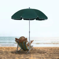 Ombrellone da Esterni 2x2.3 m Portatile e con Tettuccio Inclinabile in Poliestere Verde Scuro