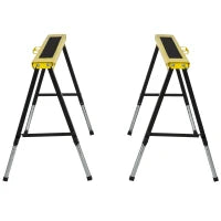 DURHAND Set 2 Cavalletti da Lavoro Pieghevoli e Portatili con Piano di Lavoro Antiscivolo Giallo e Nero, per Fai da Te
