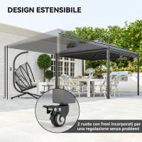 Gazebo da Giardino Estensibile con Ruote e Copertura in Poliestere UPF30+,  3x3 m/3x5.6 m, Grigio
