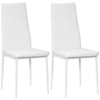 Set di 2 Sedie da Pranzo Moderne con Schienale Alto in Finta Pelle e Acciaio, 41x50x97 cm, Bianco