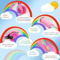 Monopattino per Bambini 3-7 Anni Pieghevole a 2 Ruote e Altezza Regolabile, 67x30x63/68/73/76 cm, Rosa