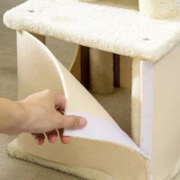 Albero Tiragraffi per Gatti con Tappetino e Pali in Sisal, Casetta Sfoderabile e Lettino, 60x30x83cm, Beige