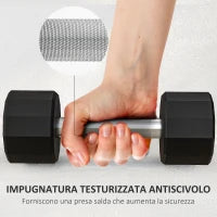 Set 2 Manubri a 12 Lati da 5 kg in Metallo e Gomma con Impugnatura Antiscivolo, 25x9.5x9.5 cm, Nero