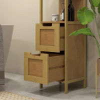kleankin Mobile Colonna da Bagno con 3 Ripiani 2 Cassetti, 30L x 30l x 144H cm, Bambù