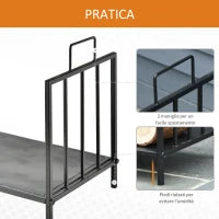 Portalegna per Camino 25kg max per Interno ed Esterno con 2 Maniglie, in Metallo, 44.5x33x46.5 cm, Nero