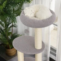 Albero Tiragraffi Robusto per Gatti con 5 Livelli, Cuccia, Casetta, Giochi e Corda Sisal, Grigio e Beige Max 30kg