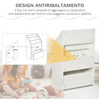 Piccola Libreria per Bambini con Ripiani e Cassetto in MDF, 60x29.9x90cm, Bianco