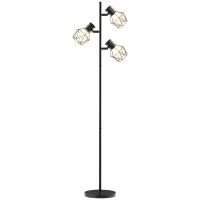 Lampada da Terra 40W con 3 Luci Regolabili e Interruttore a Manopola, in Metallo, 41x28x169 cm, Nero
