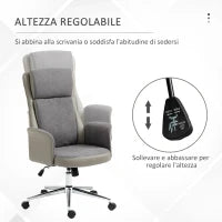 Sedia da Ufficio Elegante a 2 Tessuti, Sedia Ergonomica ad Altezza Regolabile, 65x72x108-118 cm, Grigia