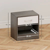 Comodino Moderno con Ripiano Aperto e Cassetto, in Legno, 39x28x41 cm, Bianco e Grigio Scuro