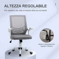 Sedia da Ufficio Ergonomica con Braccioli e Supporto Lombare, in Tessuto Effetto Lino, 62.5x55x94-104 cm, Grigia
