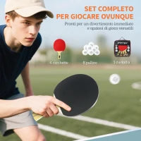 Set 4 Racchette da Ping Pong e 8 Palline con Custodia per Trasporto, Rosso e Nero