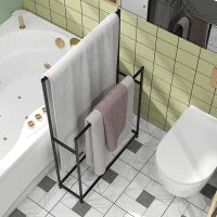 Portasciugamani da Terra a 2 Bracci Autoportante in Metallo, 66x20x110 cm, Nero