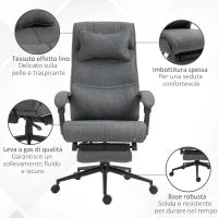 Sedia da Ufficio Ergonomica ad Altezza Regolabile con Braccioli e Poggiapiedi, 66x70x115-123 cm, Grigia