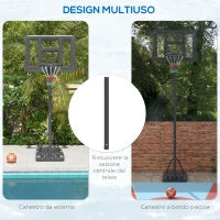 Canestro Basket ad Altezza Regolabile per Giardino e Piscina con Base Riempibile, 110x75x195-370 cm, Nero
