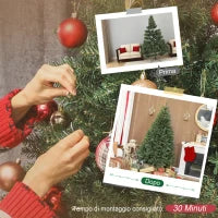 Albero di Natale Artificiale da 180 cm con Rami a Cerniera e Base in Metallo Pieghevole, Verde