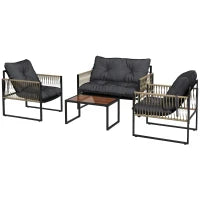 Set da Giardino 4 Pezzi in Rattan con Divanetto, 2 Sedie e Tavolino da Caffè, Grigio e Marrone
