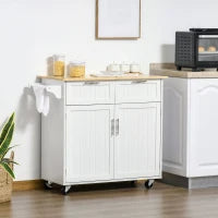 Carrello da Cucina Multiuso in Legno con 2 Cassetti, 104x46x91cm - Bianco