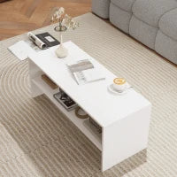 Tavolino da Caffè Moderno in Legno a 2 Livelli con Ripiano Aperto, 100x40x41.5 cm, Bianco