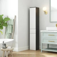 kleankin Colonna Bagno Salvaspazio in Legno con 2 Armadietti e Cassetto, 30x28x180 cm, Nero