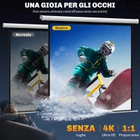 Telo Proiettore Motorizzato da 85" con Telecomando, in Plastica e Metallo, 176.5x8x176.5 cm, Bianco