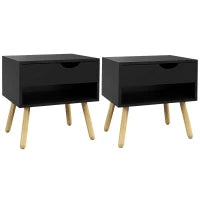 Set di 2 comodini comò con cassetti gambe in legno massiccio moderno 50 x 39 x 51 cm nero e legno naturale