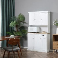 Mobile Dispensa Cucina in Legno con Armadietti e Cassetto Stile Country, 101x39x180cm, Bianco