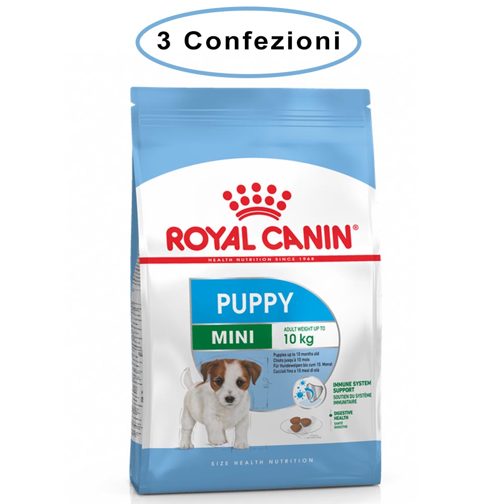 Royal canin mini puppy junior crocchette per cuccioli 3 confezioni da 800 grammi