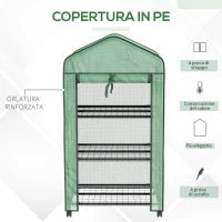 Mini Serra da Giardino con Copertura in PE, 3 Ripiani e Ruote, 69x49x130cm, Verde