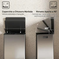 Pattumiera a Pedale con 2 Scomparti da 30L, Coperchio Ammortizzato e Secchi Rimovibili, Acciaio Inox, Argento