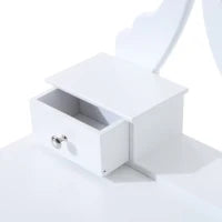 Toeletta Tavolo da Trucco con Specchiera e Sgabello Imbottito, Legno, Bianco