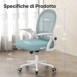 Sedia Ufficio con Supporto Lombare - RATTANTREE - Sedia Ufficio da Scrivania ergonomica Braccioli 90° Regolabile - Blu