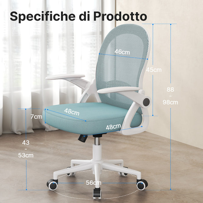 Sedia Ufficio con Supporto Lombare - RATTANTREE - Sedia Ufficio da Scrivania ergonomica Braccioli 90° Regolabile - Blu