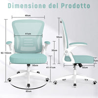 Sedia Ufficio Bracciolo Regolabile - RATTANTREE - con Supporto Lombare, Schienale Reclinabile 105°, Verde