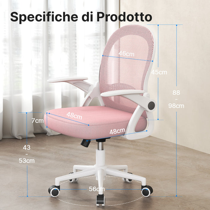 Sedia gaming bambino - RATTANTREE - Sedia ufficio piccola - Rete traspirante, braccioli regolabili - Rosa