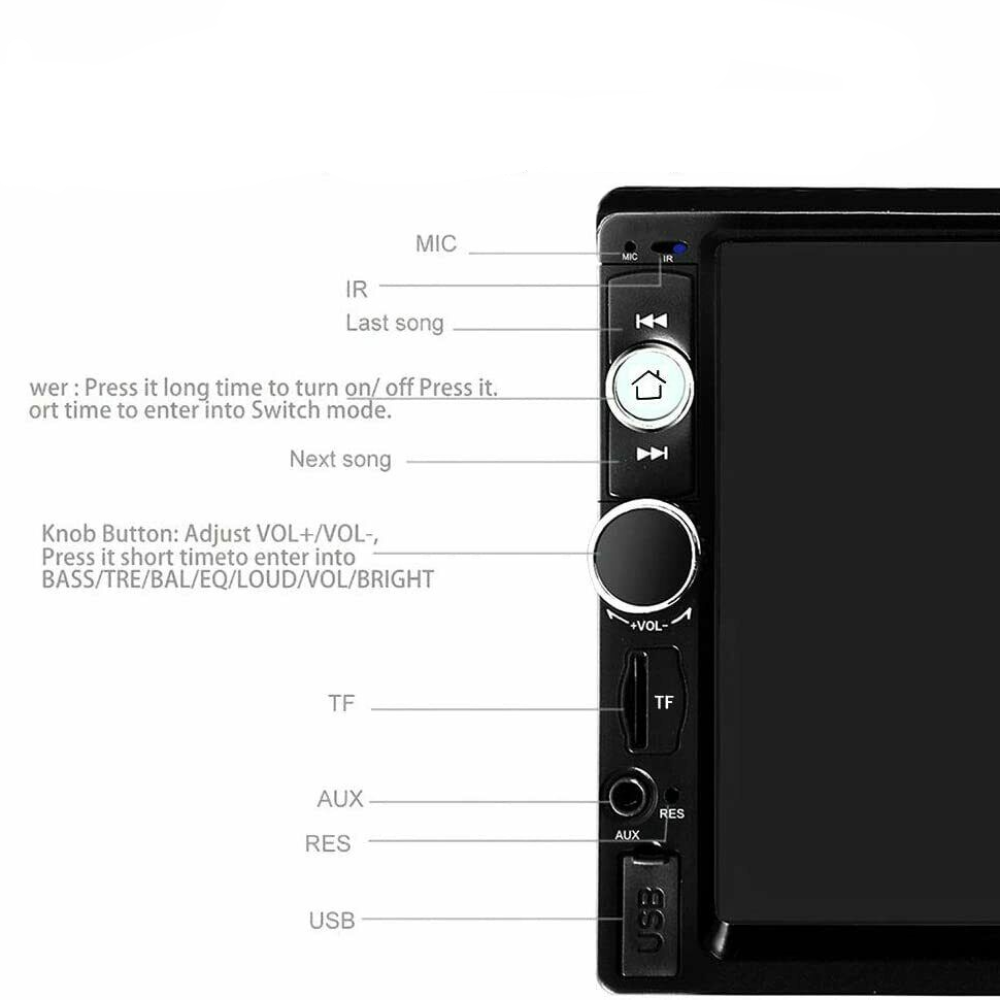 7" Autoradio 2 DIN Touch Screen Stereo Bluetooth AUX USB FM TF EC-7020