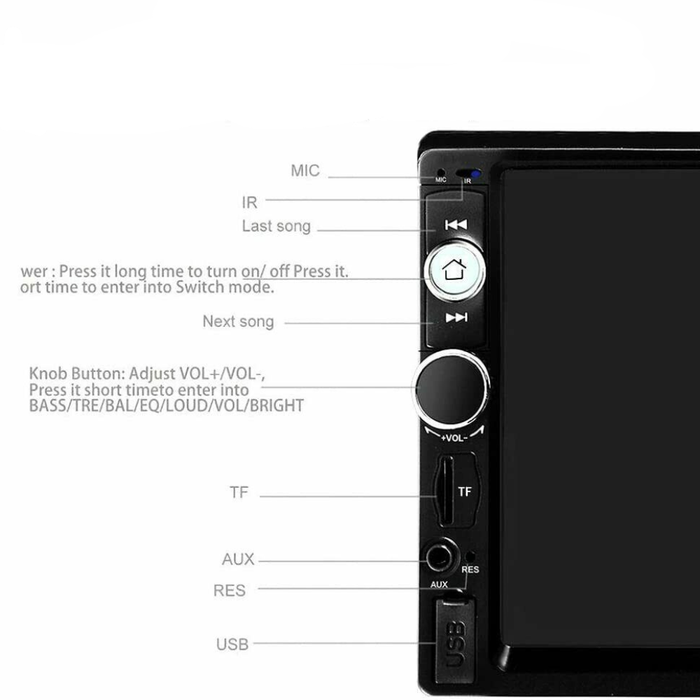 7" Autoradio 2 DIN Touch Screen Stereo Bluetooth AUX USB FM TF EC-7020