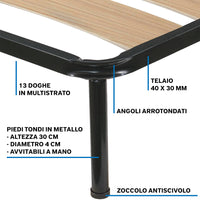Rete ortopedica 80X190 7 doghe in betulla con 4 piedi |100% MADE IN ITALY| struttura in acciaio con angoli anti infortunistici e anti cigolio, altezza 34 cm