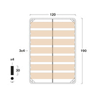 Rete ortopedica 120X190 7 doghe in betulla con 4 piedi |100% MADE IN ITALY| struttura in acciaio con angoli anti infortunistici e anti cigolio, altezza 34 cm