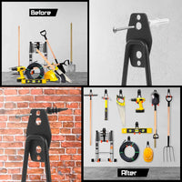 Set Square Medium - 7 ganci da garage per carichi pesanti, ganci da parete forma squadrata 13x13 cm, doppio braccio antiscivolo