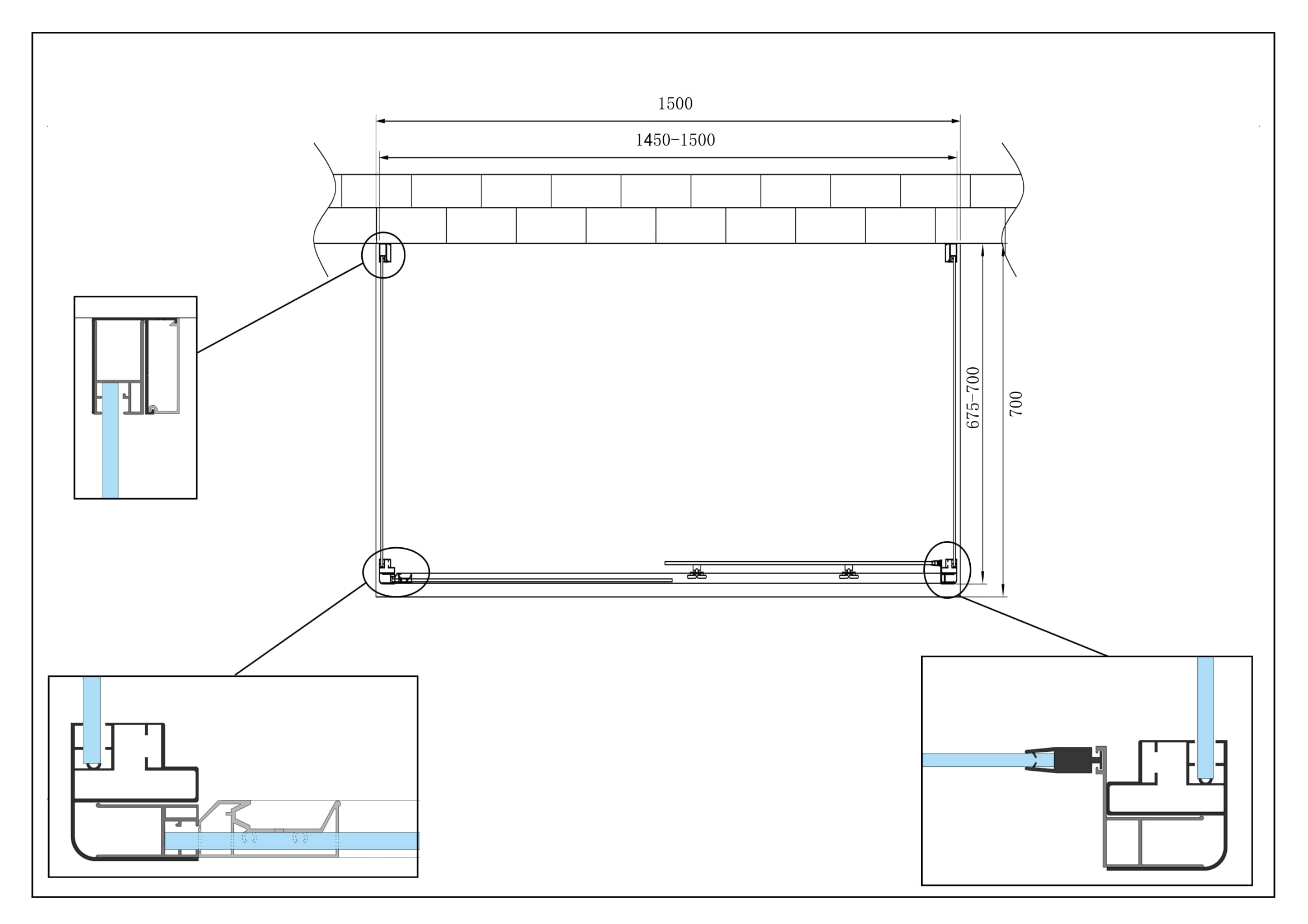 BOX CABINA DOCCIA 3 LATI 2 FISSI E UNO SCORREVOLE 67,5-70x145-150x67,5-70