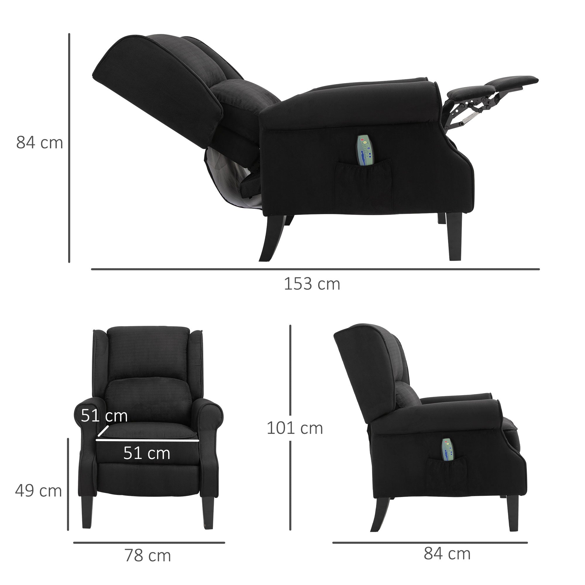Easycomfort Poltrona Relax Massaggiante Reclinabile con Telecomando, 78x83x101cm, Nero