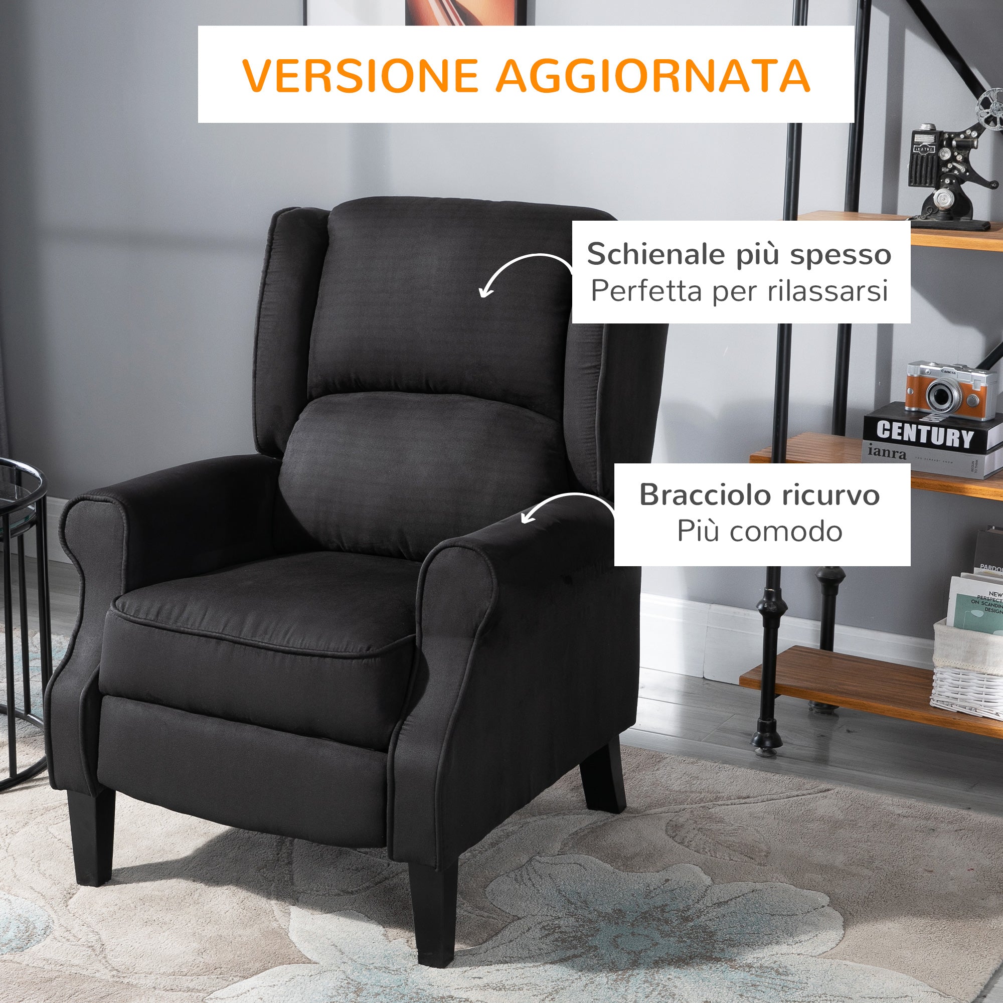 Easycomfort Poltrona Relax Massaggiante Reclinabile con Telecomando, 78x83x101cm, Nero