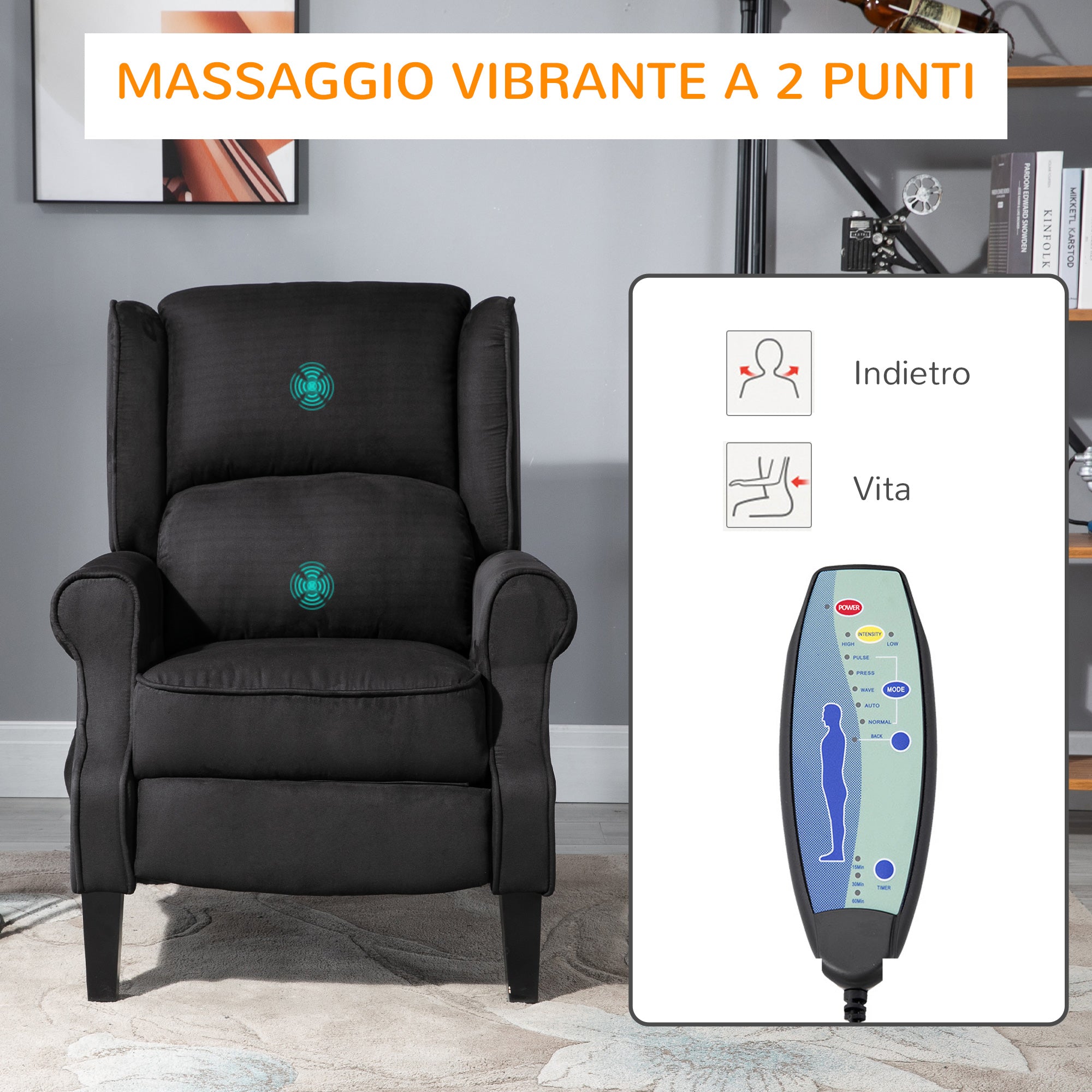 Easycomfort Poltrona Relax Massaggiante Reclinabile con Telecomando, 78x83x101cm, Nero