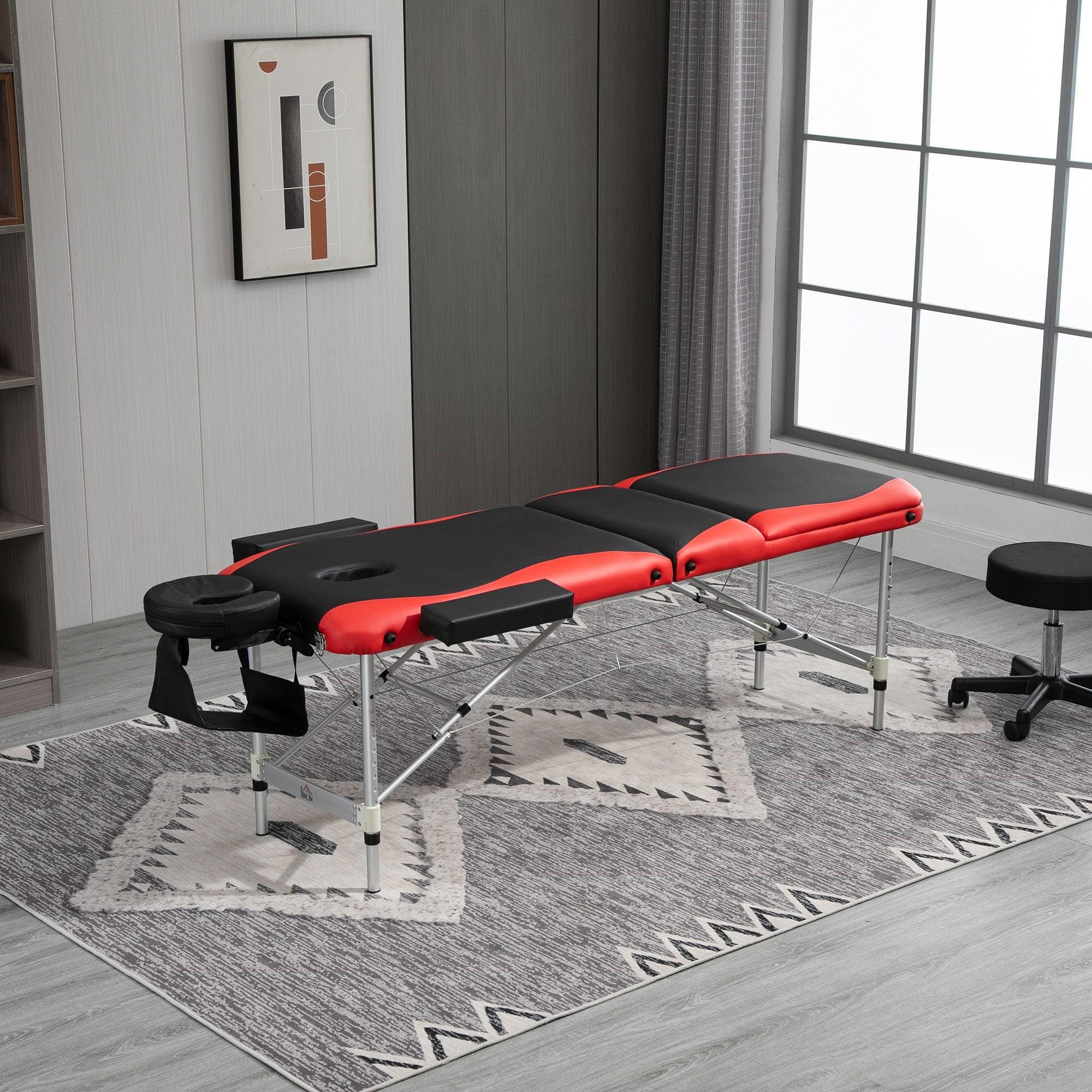 Easycomfort Lettino Massaggi Portatile, Pieghevole e Professionale in Alluminio per Estetista, Terapista, SPA, Rosso e Nero, 215x60x61-84cm