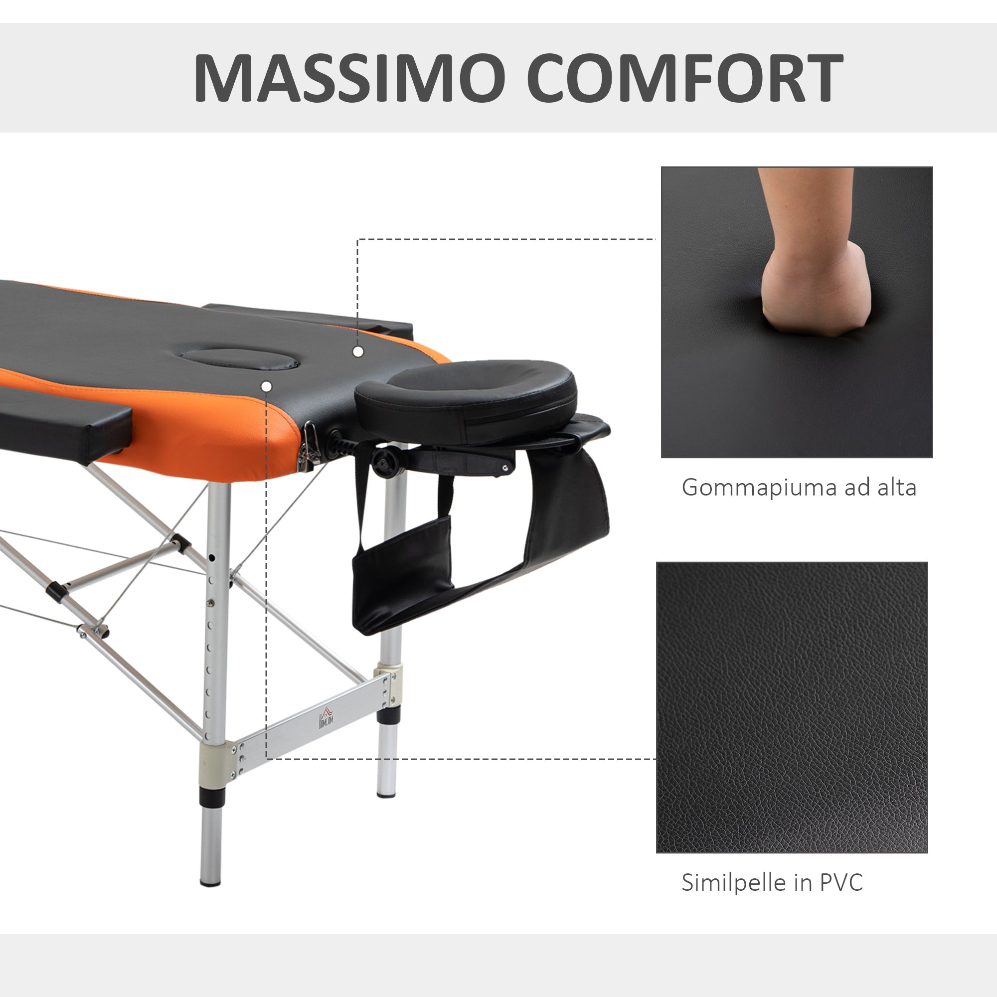 Easycomfort Lettino Massaggio Pieghevole in Alluminio, con Poggiatesta e Custodia per Trasporto, Max 225 Kg - 215 x 60 cm
