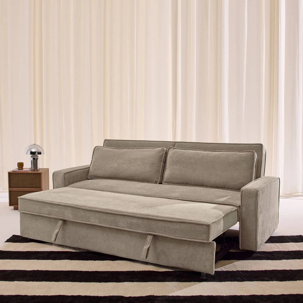 Divano letto in velluto a coste,  3 posti, beige